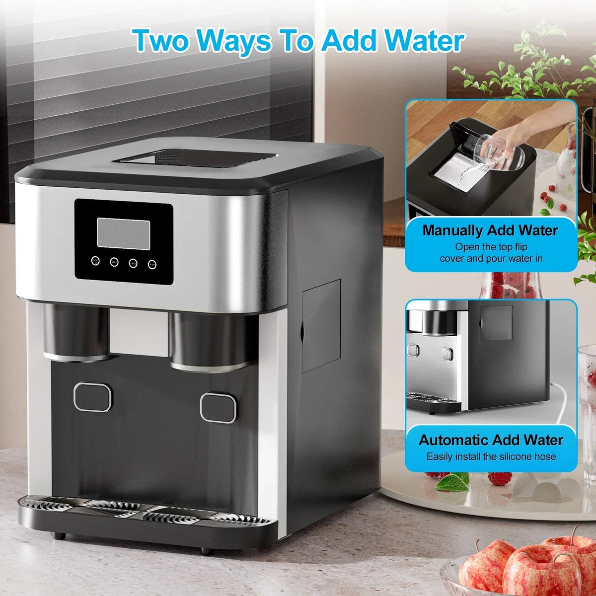 2026 NewTABU 40Lbs/24H Countertop Ice Maker Machine,3 in 1 Ice Maker with Water Dispenser,Crushed Ice,Black