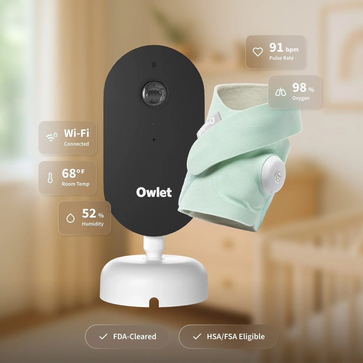 2026 NewOwlet Dream Duo (3rd Gen) �C FDA-Cleared, All-in-One Smart Baby Monitoring with Sock & 2K HD Cam