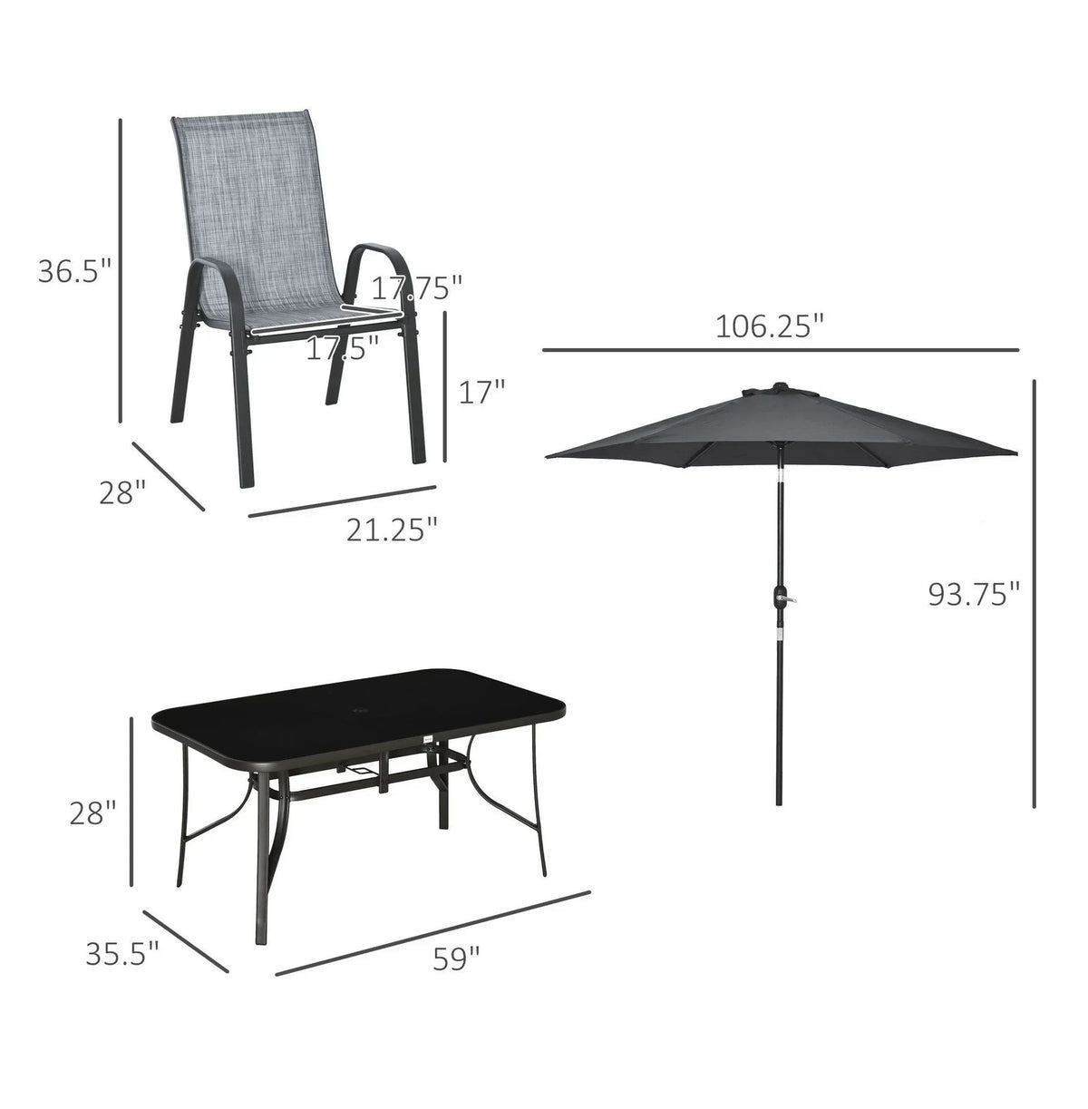 2026 New8-Piece Outdoor Dining Set with Umbrella, Patio Table and Chairs, Fast-Dry Fabric, 6 Chairs, Grey