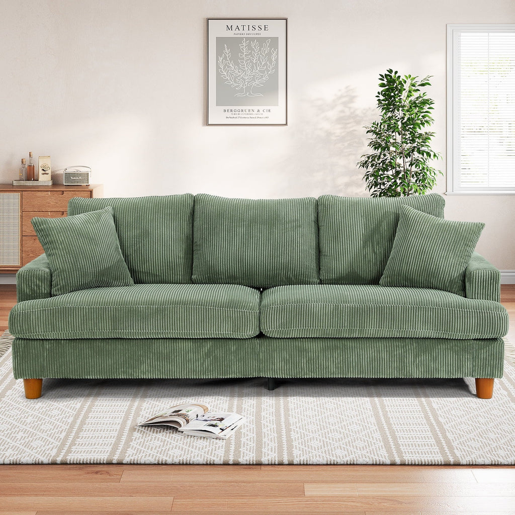 2026 New87" Corduroy Sofa,3 Seater Sofa with Extra Deep Seats,Neche Comfy Upholstered Couch for Living Room,2 Pillows,Green