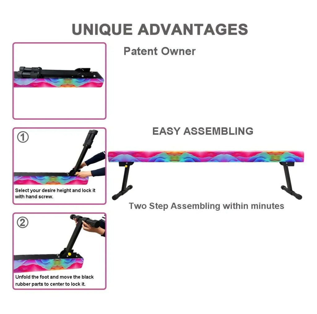 2026 New8FT Adjustable&Foldable Gymnastics Balance Beam,Home Gym Equipment,Easy Assembling and Storage,No Tool Require,for Kids Children Girls Training