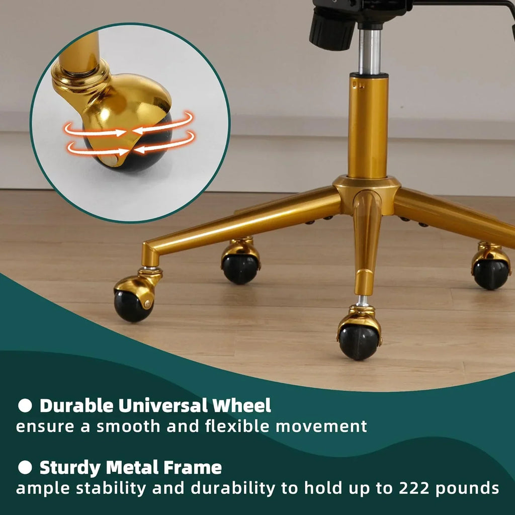 2026 NewWestice Home Office Desk Chairs, Velvet Task Chair, Height Adjustable Swivel Vanity Chair with Golden Base for Vanity Study, Living Room Computer Room, Beige