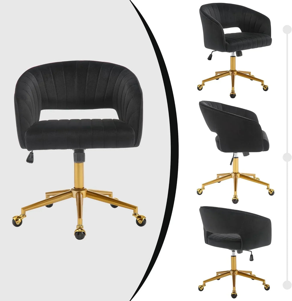 2026 NewWestice Home Office Desk Chairs, Velvet Task Chair, Height Adjustable Swivel Vanity Chair with Golden Base for Vanity Study, Living Room Computer Room, Beige