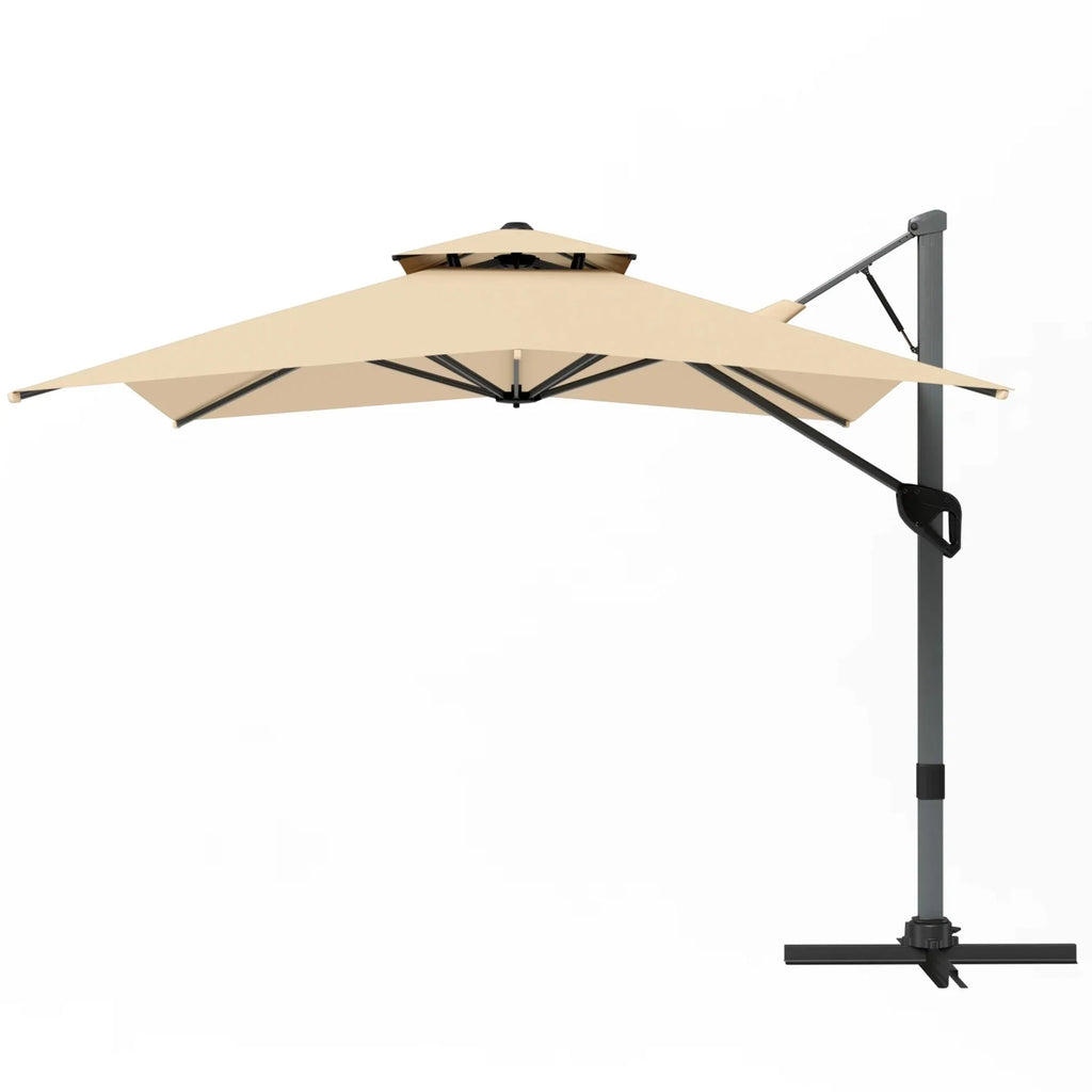 2026 NewAlpha Joy 12x9ft Outdoor Patio Umbrella Large Rectangle Offset Cantilever Double Umbrella with 360°Rotation, Beige