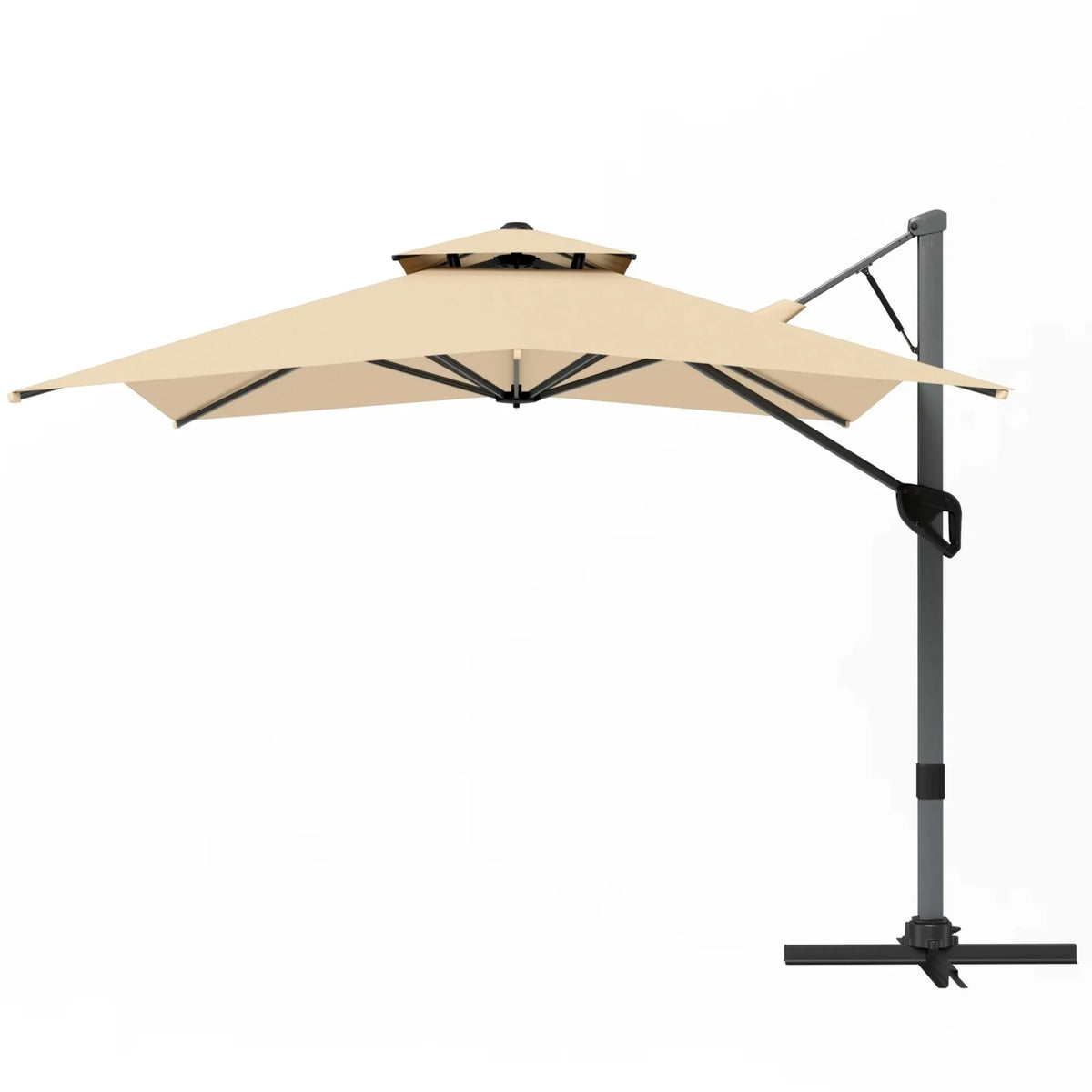 2026 NewAlpha Joy 12x9ft Outdoor Patio Umbrella Large Rectangle Offset Cantilever Double Umbrella with 360°Rotation, Beige