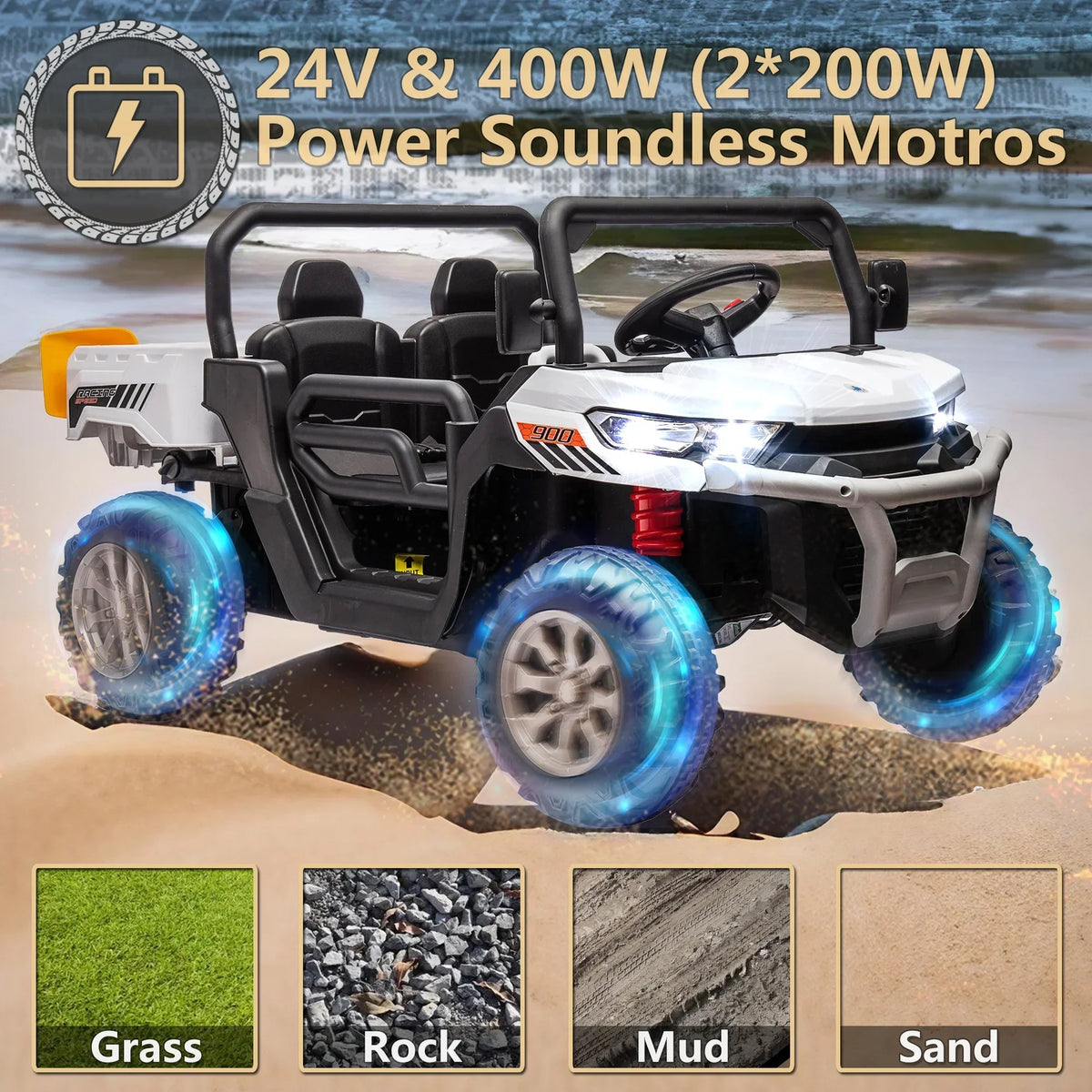 2026 NewXuanlur 24V 2 Seater Kids Ride on Car Truck, Ride on UTV W/ 2x200W Motor, 24 Volt Ride on Toys W/ Dump Bed/Shovel, Electric Car for Kids W/ Durable Tires, LED Light, Music, Remote Control, Black