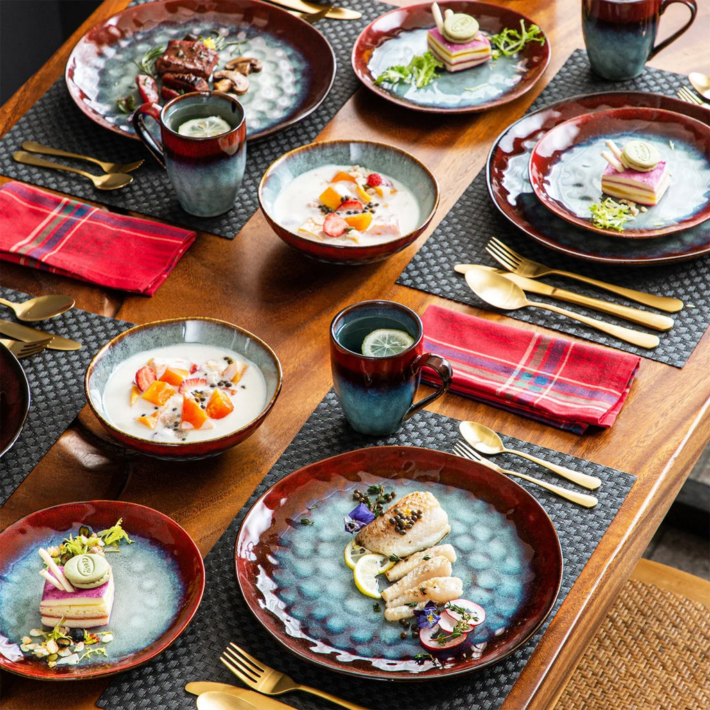 2026 NewVancasso,16-Piece Stoneware Dinnerware Set, Blue Dinner Set, Service for 4