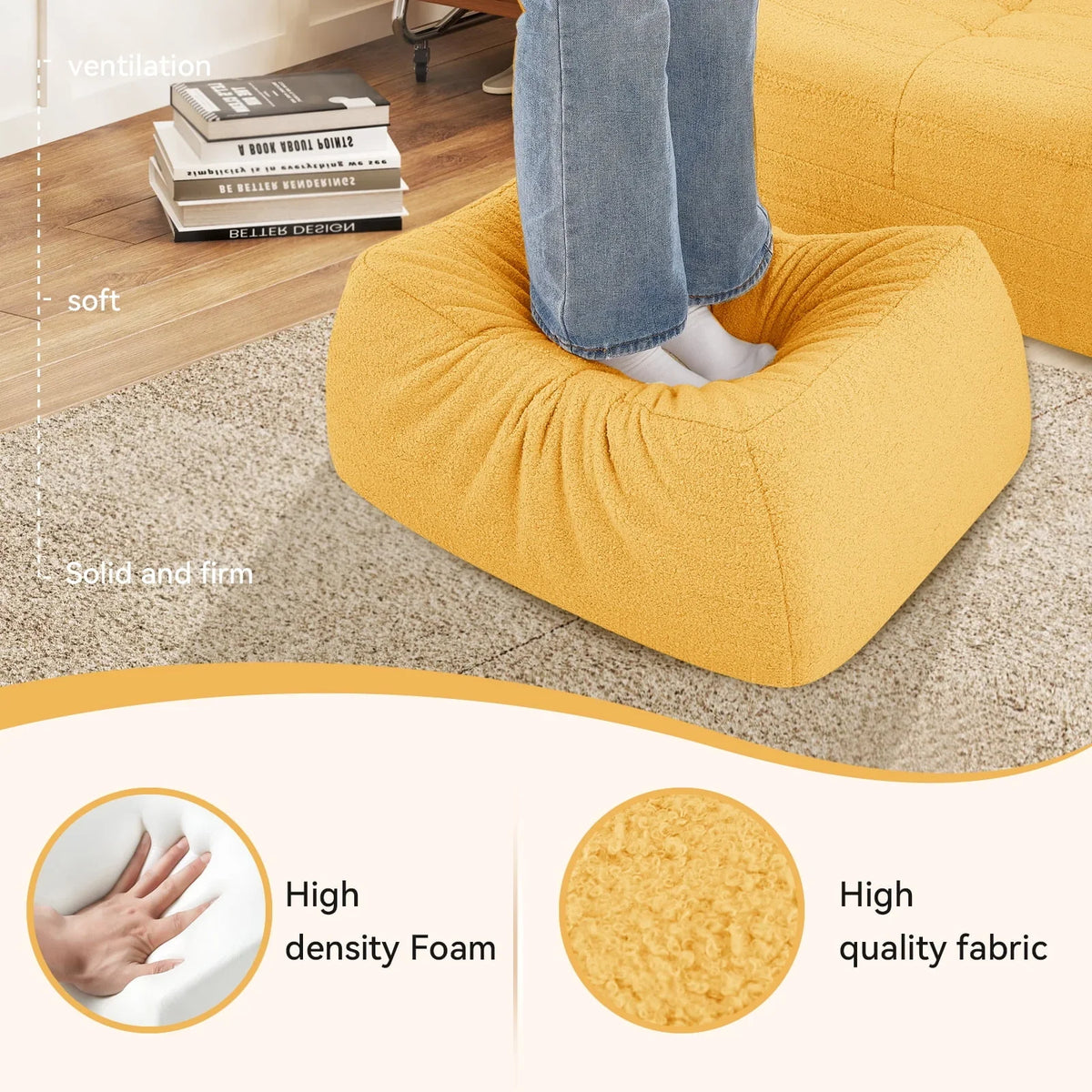 2026 NewVFD Bean Bag Chairs for Adults, Beanbag Chair with Ottoman Lounge Sofa Memory Foam Comfy Reading Chair for Bedroom & Living Room, Lazy Floor Sofa Couch