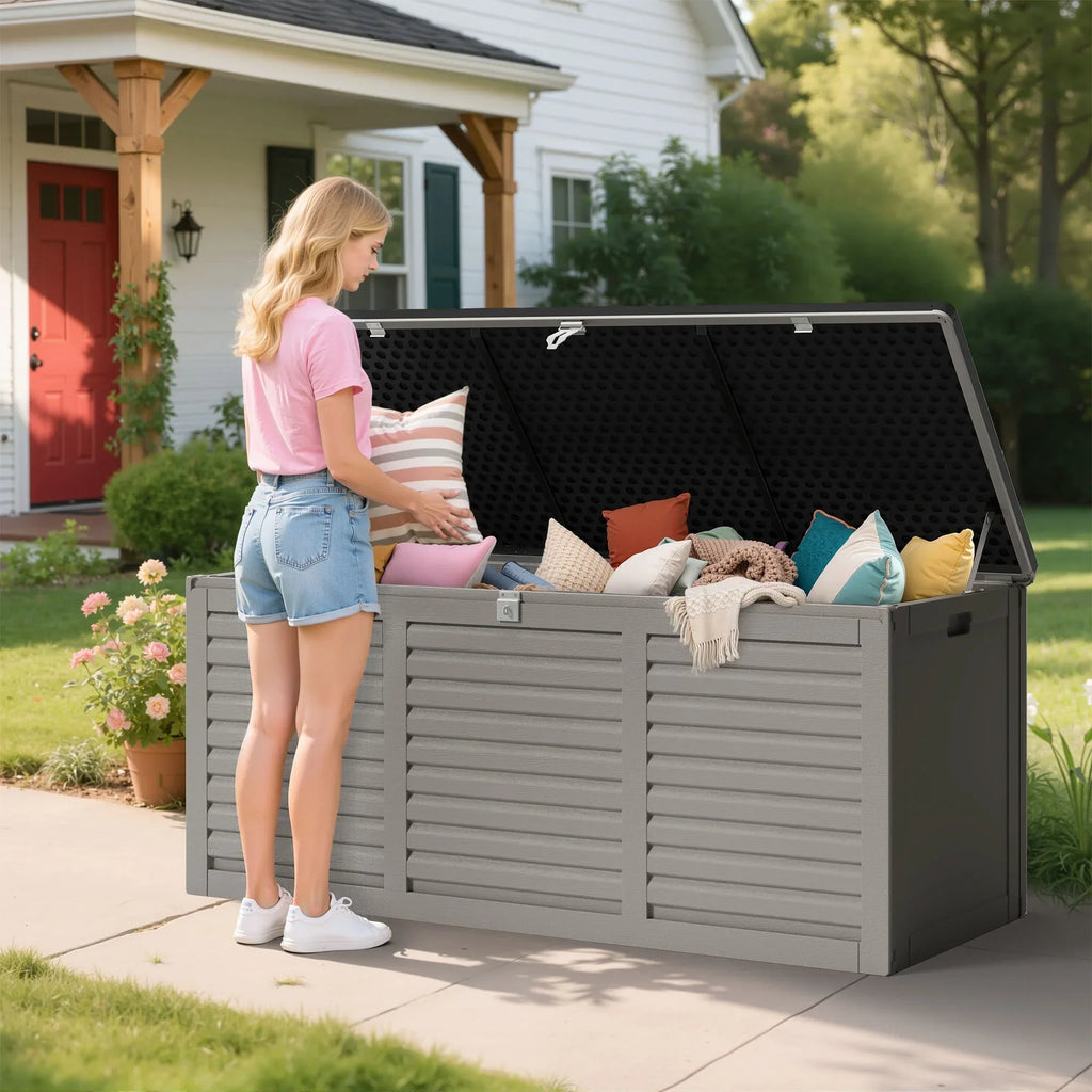 2026 NewOutdoor Storage Box, 130GAL Waterproof Deck Box, Lockable Pool Patio Storage Indoor Toy Box, Outdoor Storage Bench for Porch, Max Load Weight 500LBS