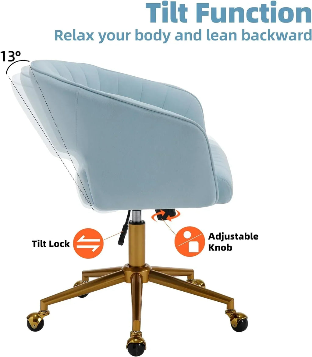 2026 NewWestice Home Office Desk Chairs, Velvet Task Chair, Height Adjustable Swivel Vanity Chair with Golden Base for Vanity Study, Living Room Computer Room, Beige