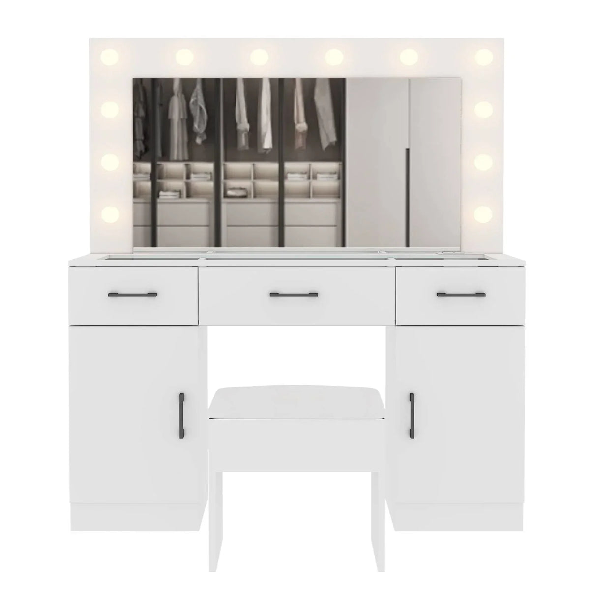 2026 NewKtaxon Large Makeup Vanity, Vanity Table Set w/ Visible Glass Top w/ Charging Station, White