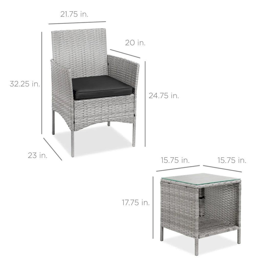 2026 NewBest Choice Products 3-Piece Outdoor Wicker Conversation Patio Bistro Set, w/ 2 Chairs, Table - Gray/Navy