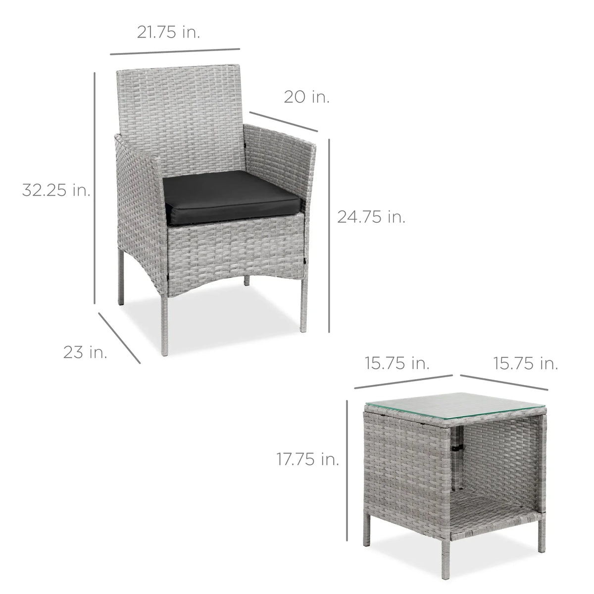 2026 NewBest Choice Products 3-Piece Outdoor Wicker Conversation Patio Bistro Set, w/ 2 Chairs, Table - Gray/Navy