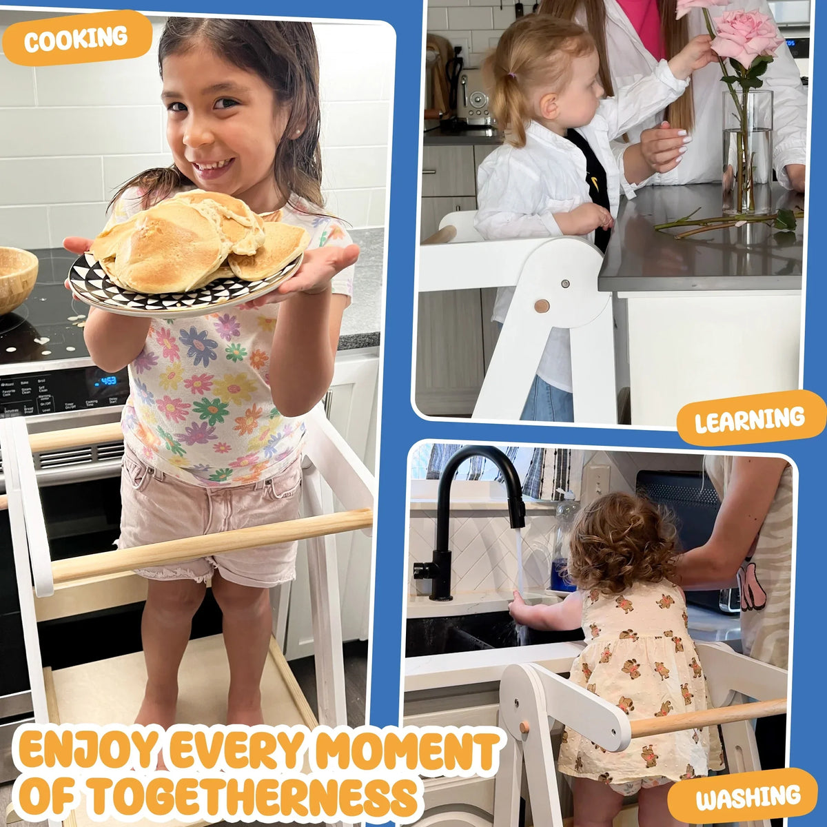 2026 NewHARPPA Foldable Toddler Kitchen Tower, Standing Tower for Kids Age 1.5-6 Years, White