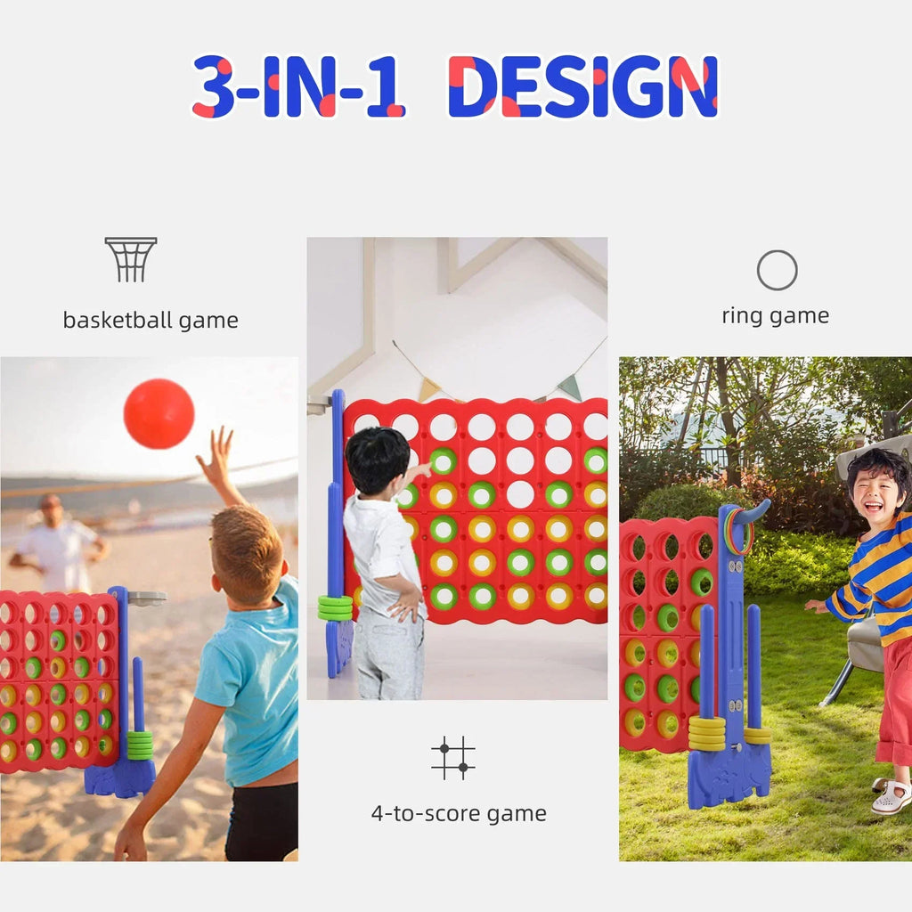 2026 NewUNICOO® 3-in-1 Giant 4 in A Row Game, Featuring Basketball Hoop, Ring Toss Game & 4-to-Score Game. Perfect for Kids & Adults, Parties & Gatherings with Carrying Bag (Red + Blue)