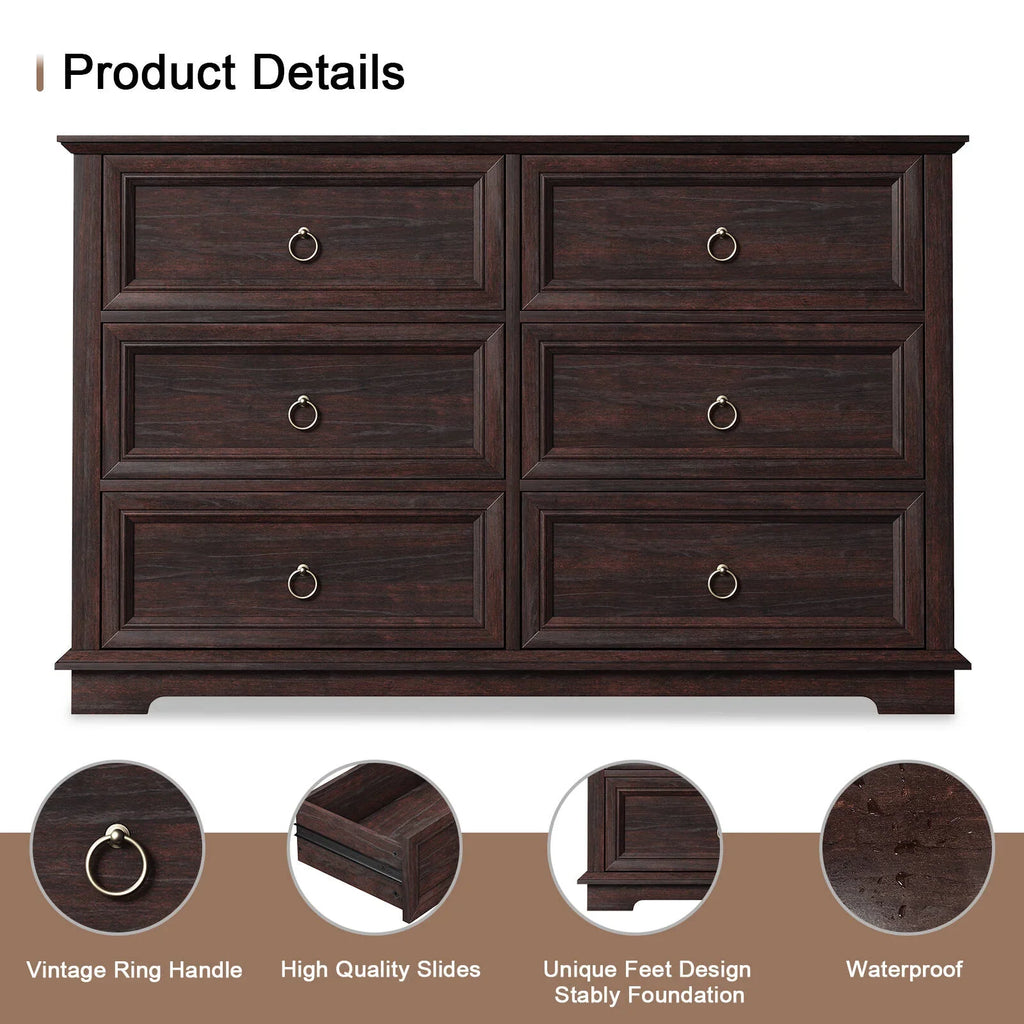 2026 NewFAGAGA 6 Drawers Dresser for Living Room,Storage Cabinet Wooden Dressers Organizer for Bedroom,White