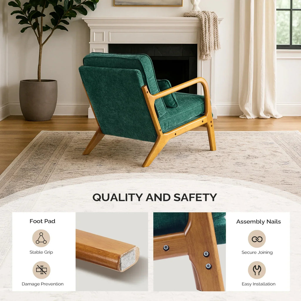 2026 NewKtaxon Accent Chair Corduroy Upholstered Armchair, Reading Club Chair with Pillow and Solid Wood Frame for Living Room Bedroom Furniture Off White