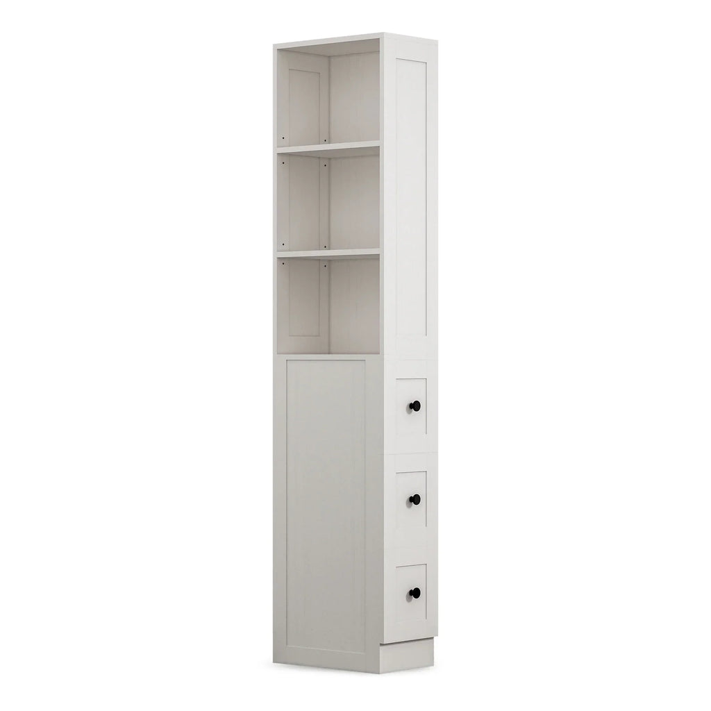 2026 NewLAUSAINT HOME Bathroom Storage Cabinet, Tall Thin White Storage with 2 Adjustable Shelves & 3-level Drawers for Home, Kitchen