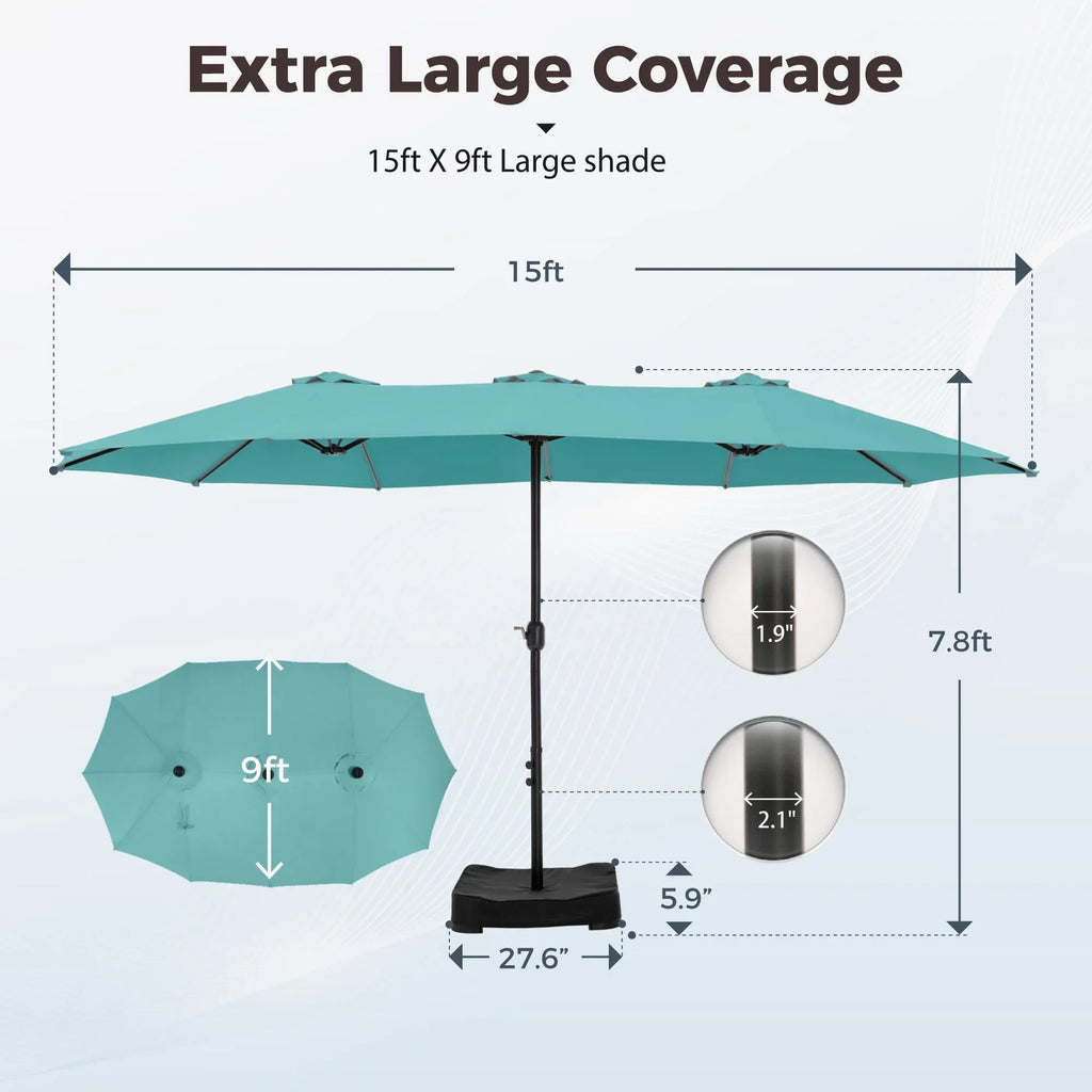 2026 NewAlpha Joy 15ft Outdoor Patio Umbrella Extra-Large Double-Sided Garden Umbrella with Crank Handle and Base - Smoky Gray