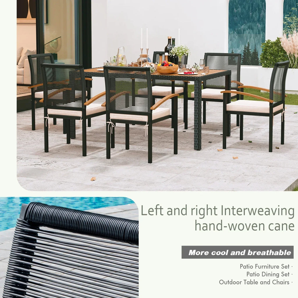 2026 New7 Pieces Outdoor Table and Chairs Outdoor Patio Furniture Set Wicker Patio Dining Sets for 6 Patio Table and Chairs Set Outdoor Furniture Set for Garden Yard Porch and Poolside