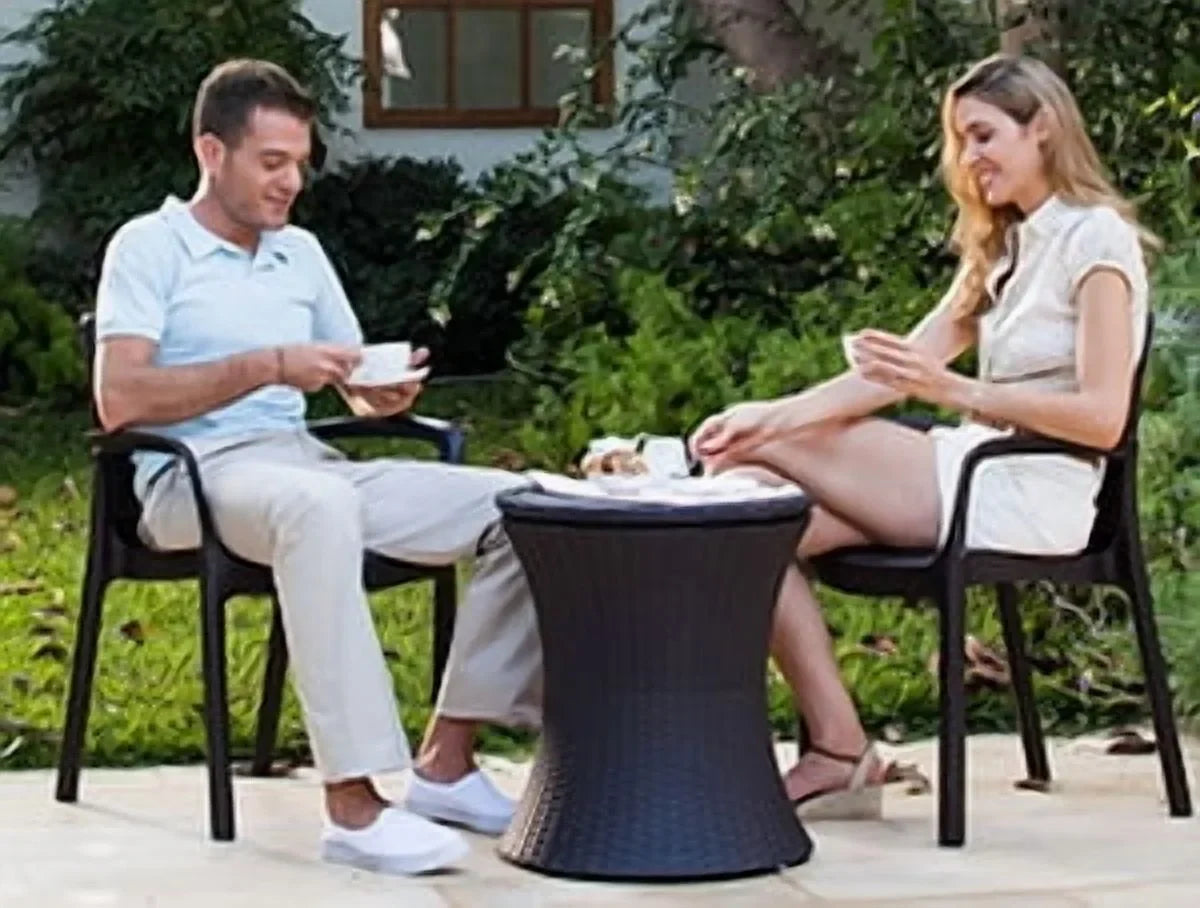 2026 NewKeter Pacific 7.5 Gallon Cool Bar 2 in 1 Weather Resistant Side Table and Bar Durable Resin Outdoor Patio Beverage Cooler Table, Rattan Look Brown