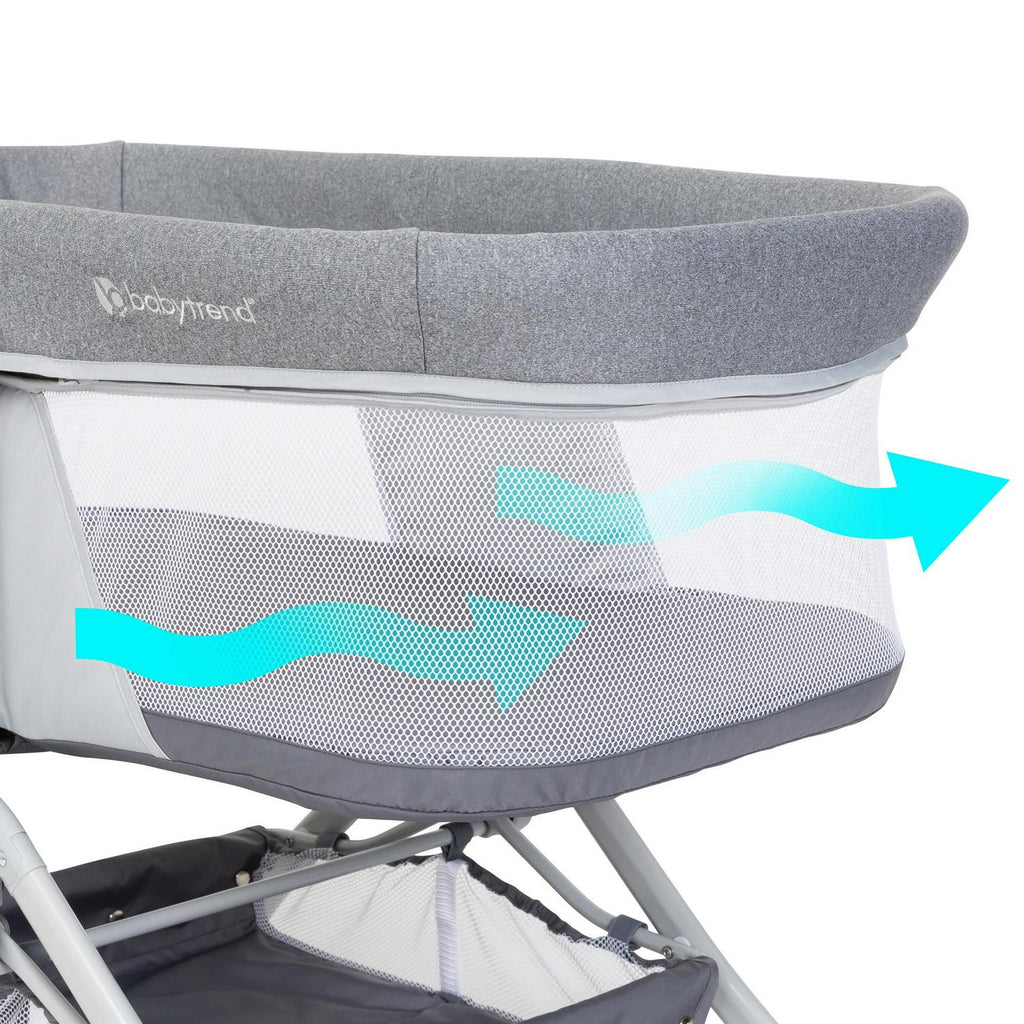 2026 NewBaby Trend Quick Fold 2-in-1 Rocking Bassinet with Travel Bag - Shadow Stone Grey