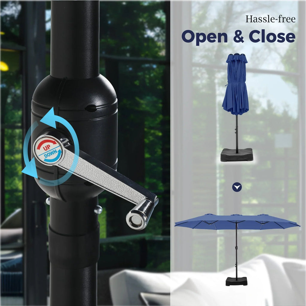 2026 NewAlpha Joy 15ft Outdoor Patio Umbrella Extra-Large Double-Sided Garden Umbrella with Crank Handle and Base - Smoky Gray
