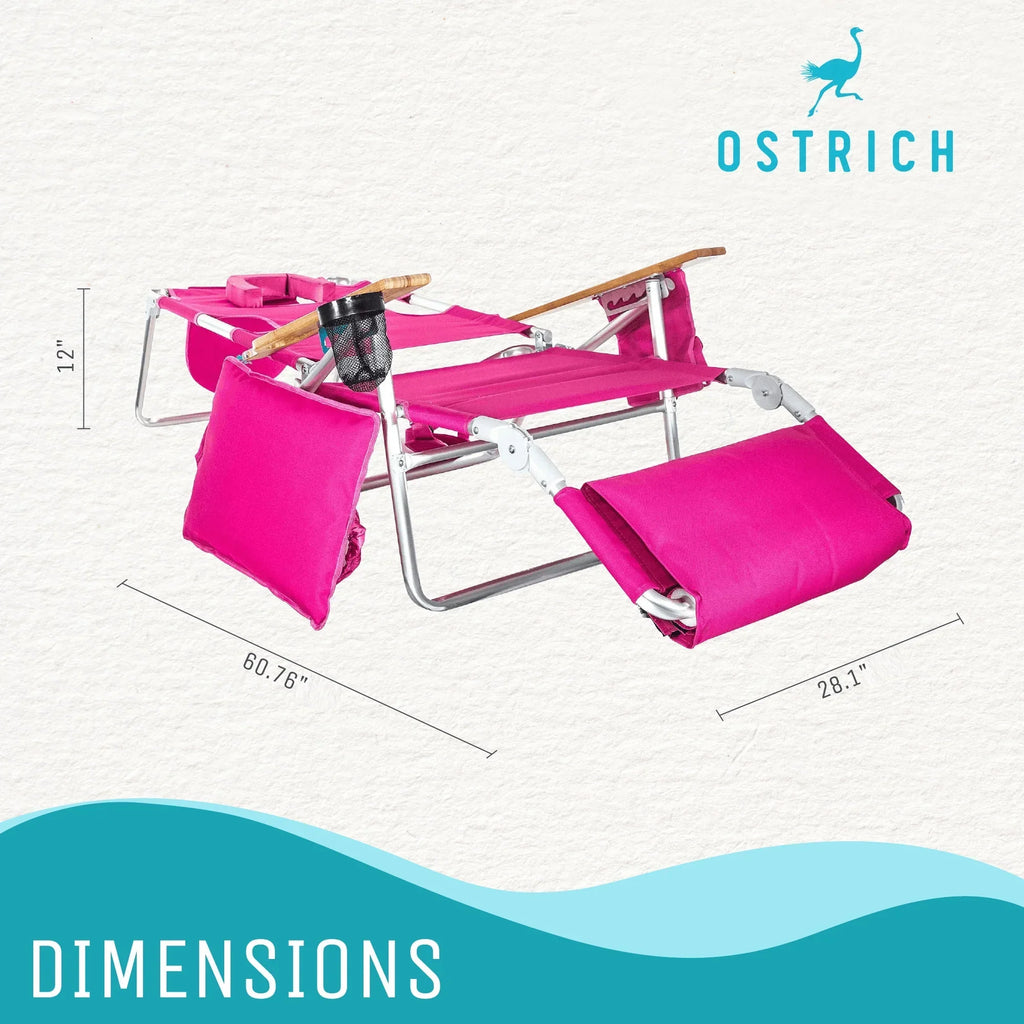 2026 NewOstrich Deluxe 3N1 Lightweight Outdoor Beach Lounge Chair w/Footrest, Pink