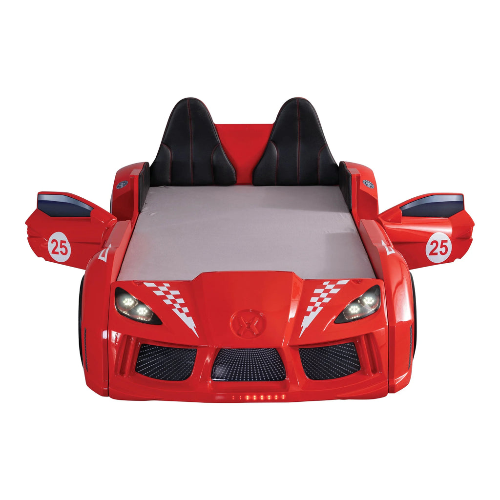 2026 NewFurniture of America Dash Kids Plastic Twin Race Car Bed with LED and Sound, White