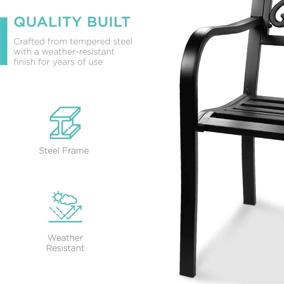 2026 NewBest Choice Products Outdoor Steel Bench Garden Patio Porch Furniture w/ Floral Design Backrest - Black