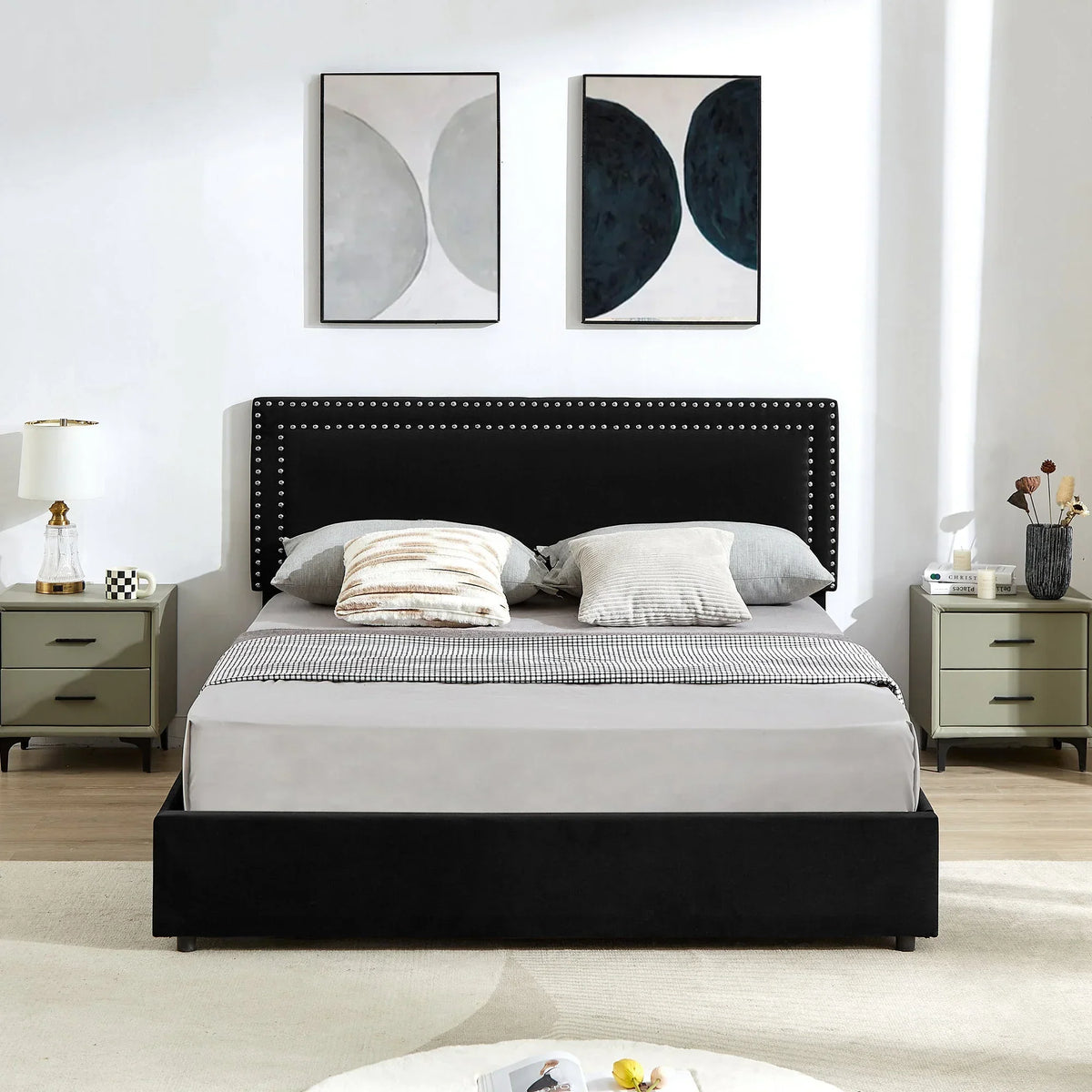 2026 NewVECELO Full Bed Frame with 4 Storage Drawers (Wheeled) and Tufted Upholstered Adjustable Headboard Platform Bed, Beige