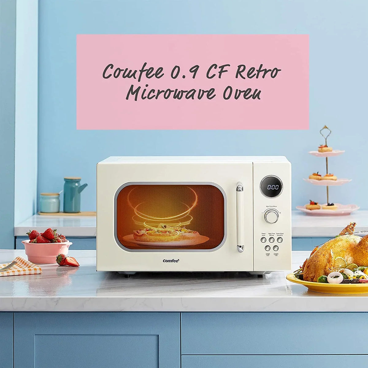 2026 NewComfee' Retro Microwave with LED digital display, 0.9 Cu. ft, 900W, Apricot, CM-M092AAT