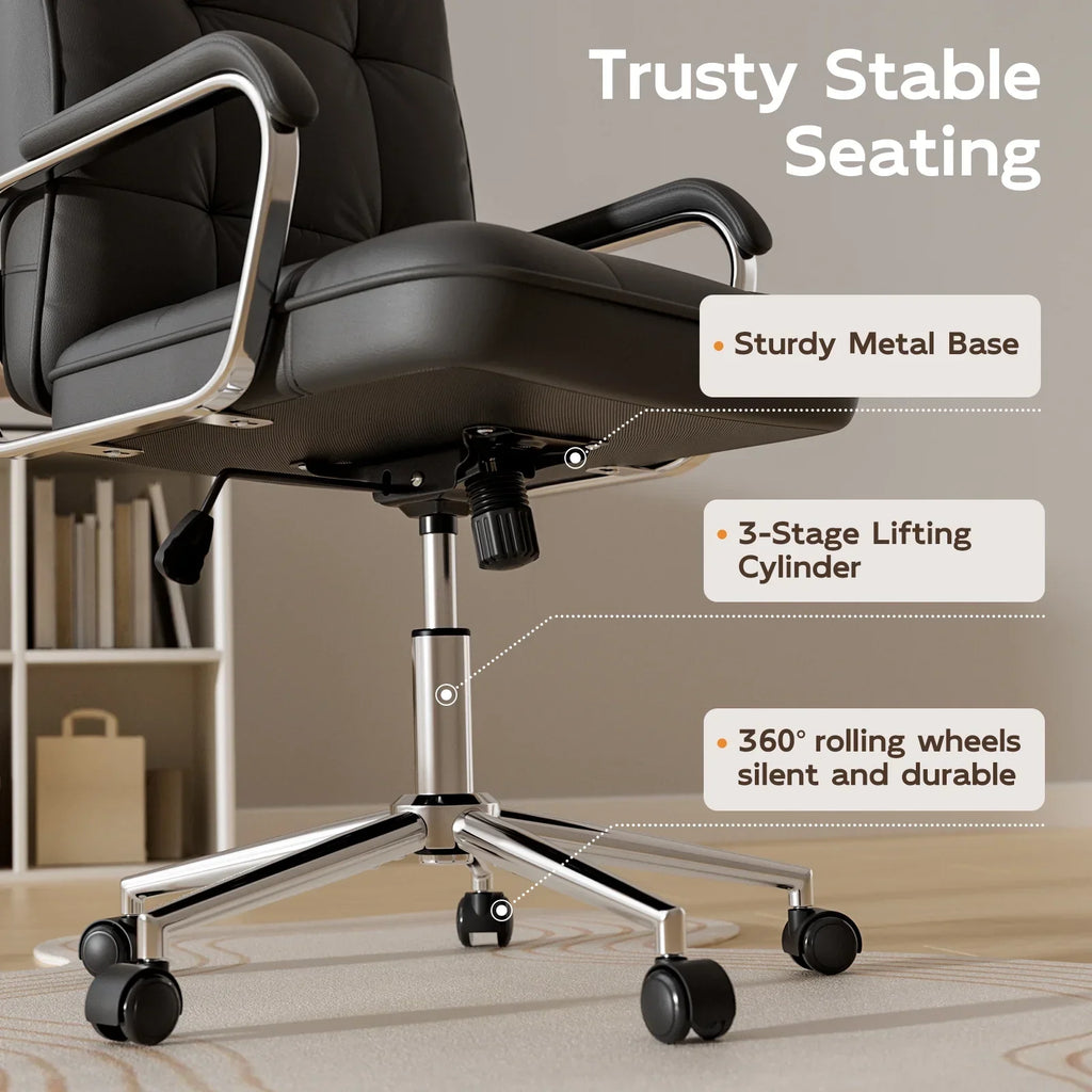 2026 NewSolfway White Office Chair, Swivel Leather Computer Desk Chair with Wheels and Padded Arms, Executive Office Chair for Adults