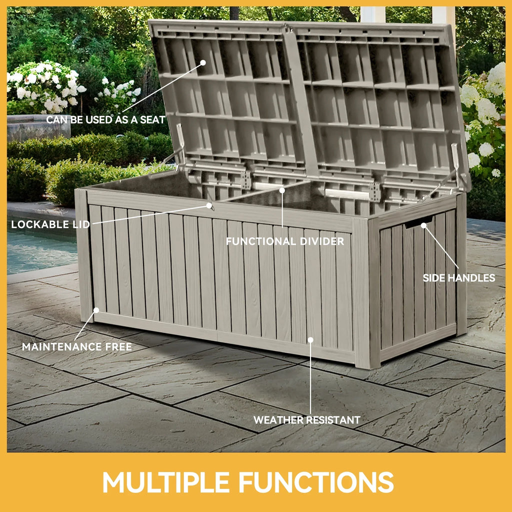 2026 NewUforic 150 Gallon Outdoor Storage Deck Box, Large Outdoor Storage Organized w/Divider,for Patio Furniture,Garden Tools, Black