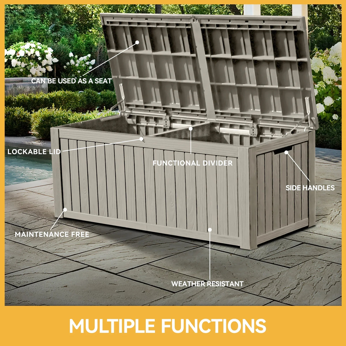 2026 NewUforic 150 Gallon Outdoor Storage Deck Box, Large Outdoor Storage Organized w/Divider,for Patio Furniture,Garden Tools, Black