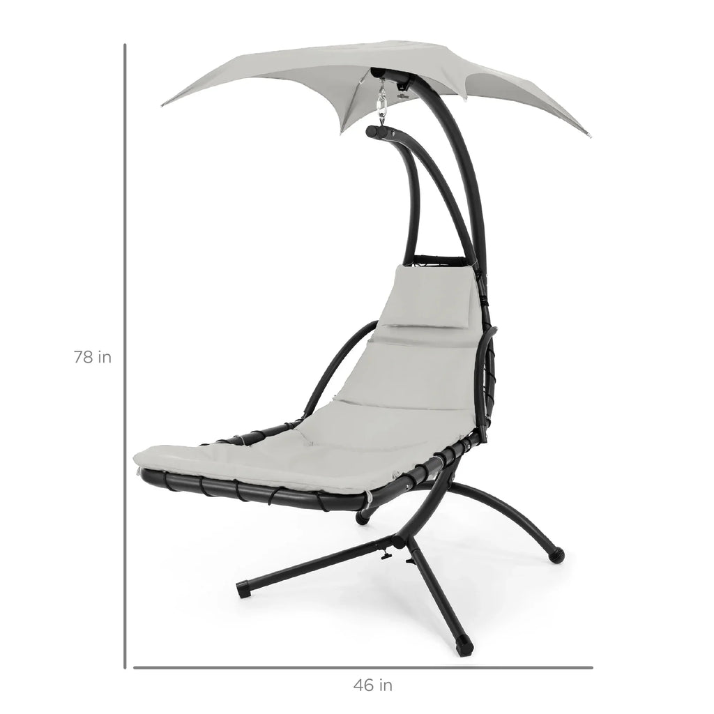 2026 NewBest Choice Products Hanging Curved Chaise Lounge Chair Swing for Backyard, Patio w/ Pillow, Shade, Stand - Teal