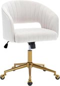 2026 NewHome Office Swivel Desk Chair, Modern Velvet Vanity Chair, Height Adjustable Armchair with Gold Base, Ergonomic Office Chair for Task Study Computer Room, Beige
