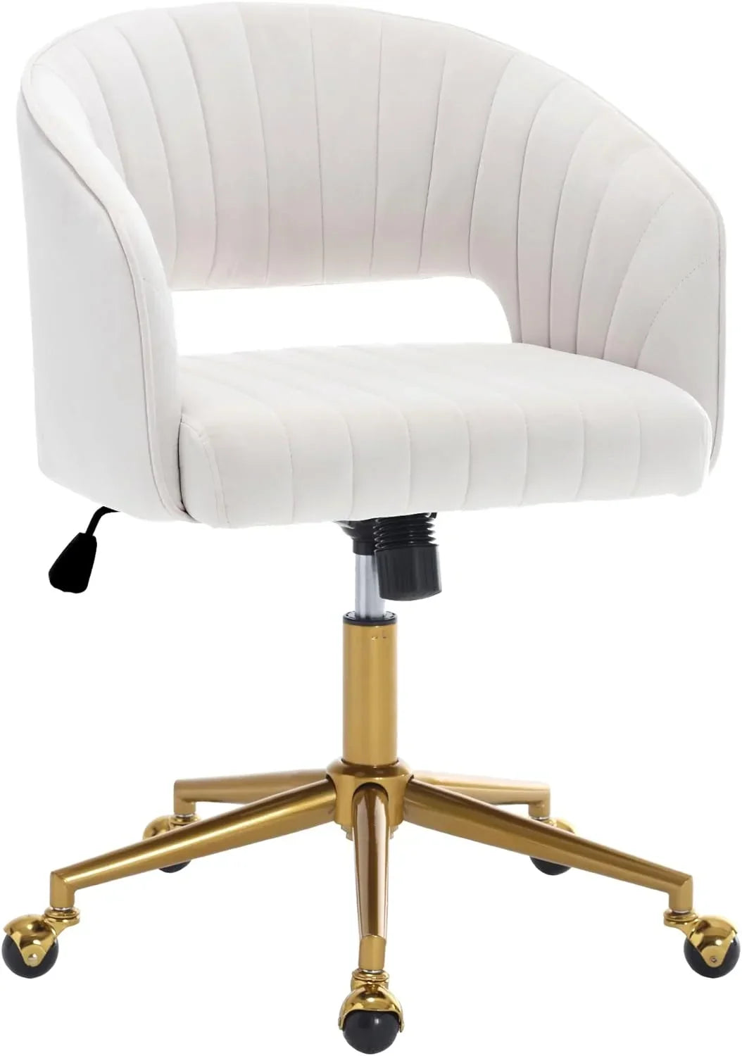 2026 NewHome Office Swivel Desk Chair, Modern Velvet Vanity Chair, Height Adjustable Armchair with Gold Base, Ergonomic Office Chair for Task Study Computer Room, Beige