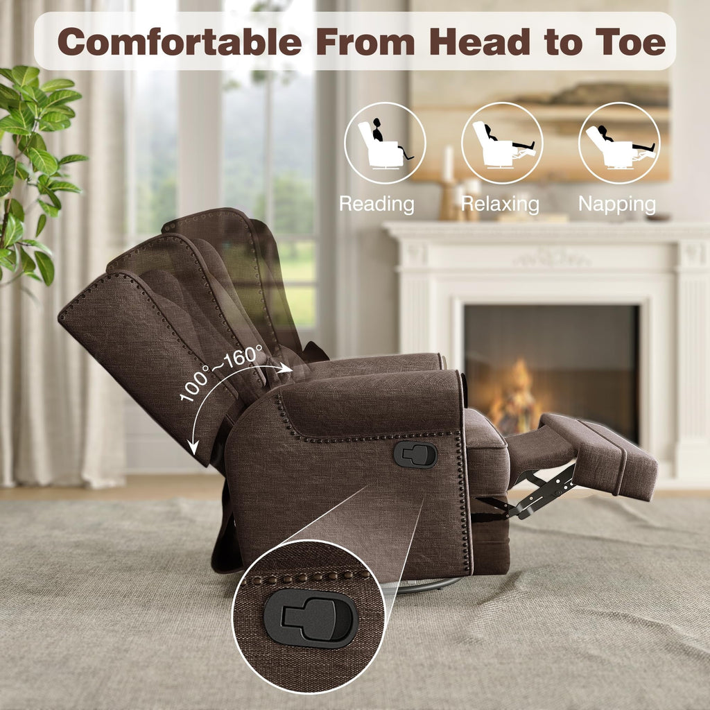 2026 NewRoyalcraft Swivel Nursery Glider Recliner, Comfy Upholstered Glider Chair with Lumbar Pillow and Footrest, Beige