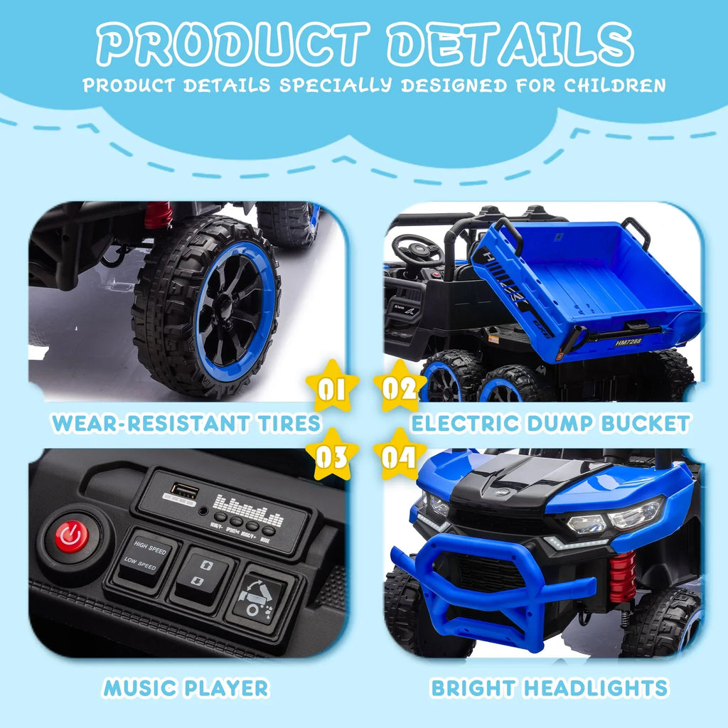 2026 NewXuanlur 24V 2 Seater Kids Ride on Car Truck, Ride on UTV W/ 2x200W Motor, 24 Volt Ride on Toys W/ Dump Bed/Shovel, Electric Car for Kids W/ Durable Tires, LED Light, Music, Remote Control, Black