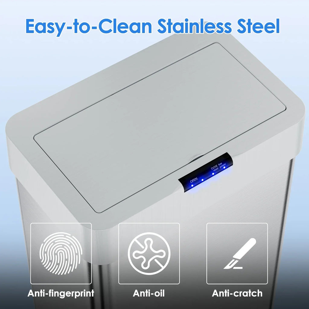 2026 NewLAZY BUDDY 60 Liter / 16 Gallon Stainless Steel Motion Sensor Trash Can for Kitchen, Bathroom, Rectangular
