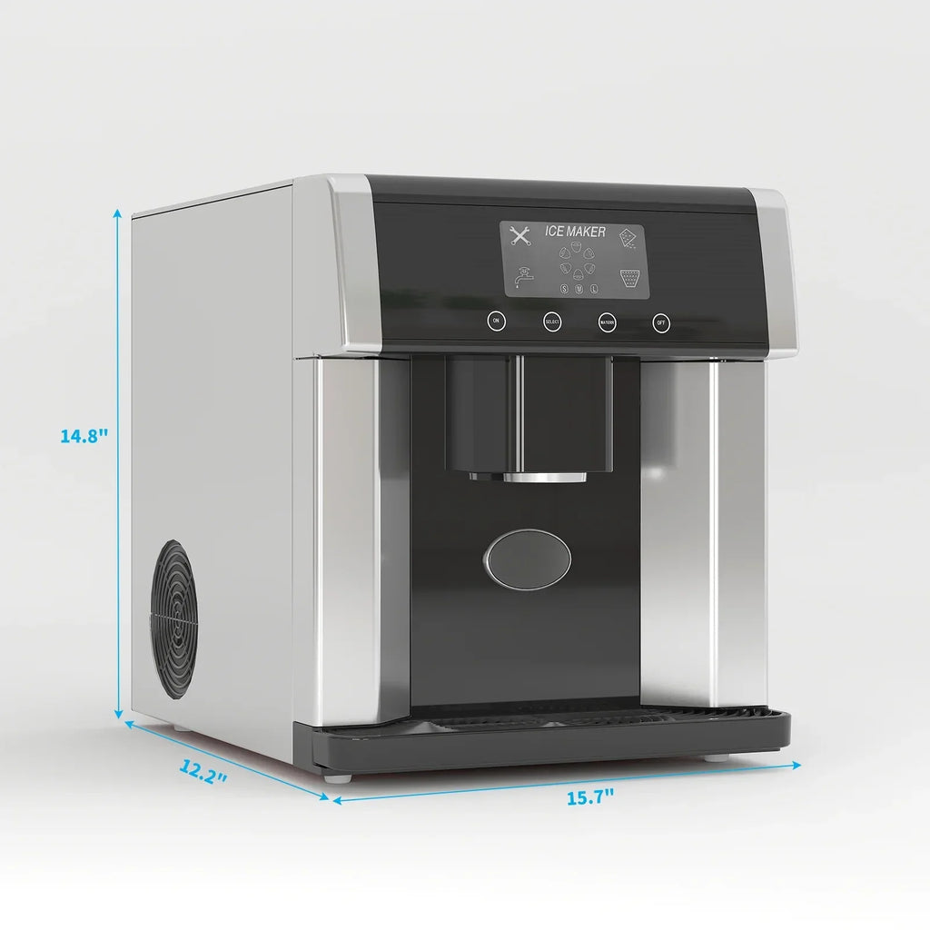 2026 NewTABU 3 in 1 Ice Maker with Water Dispenser,40 lbs/24H,Ice Machine with Ice Crushing,Self Cleaning,Black