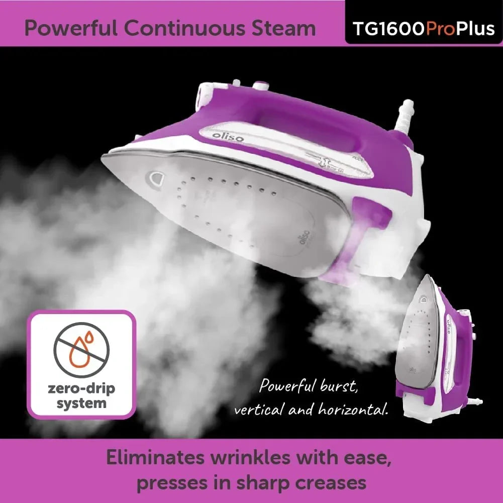 2026 NewOliso TG1600 Pro Plus 1800 Watt SmartIron with Auto Lift - for Clothes, Sewing, Quilting and Crafting Ironing | Diamond Ceramic-Flow Soleplate Steam Iron, Yellow