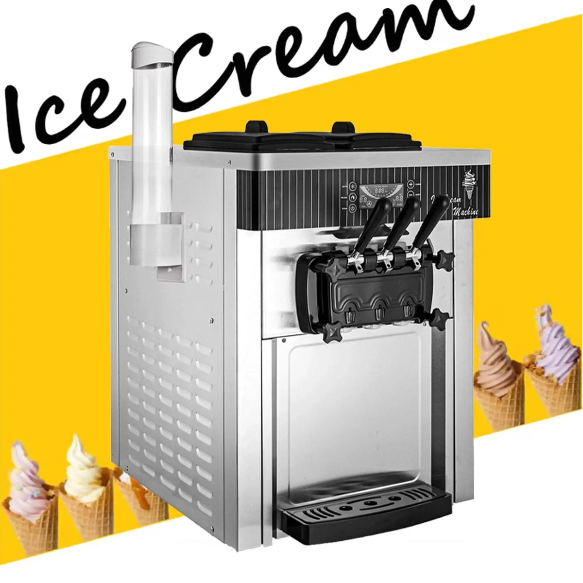 2026 NewSIHAO 1200W Commercial Ice Cream Machine Countertop 18L/H Soft Serve Ice Cream Maker with LED Display