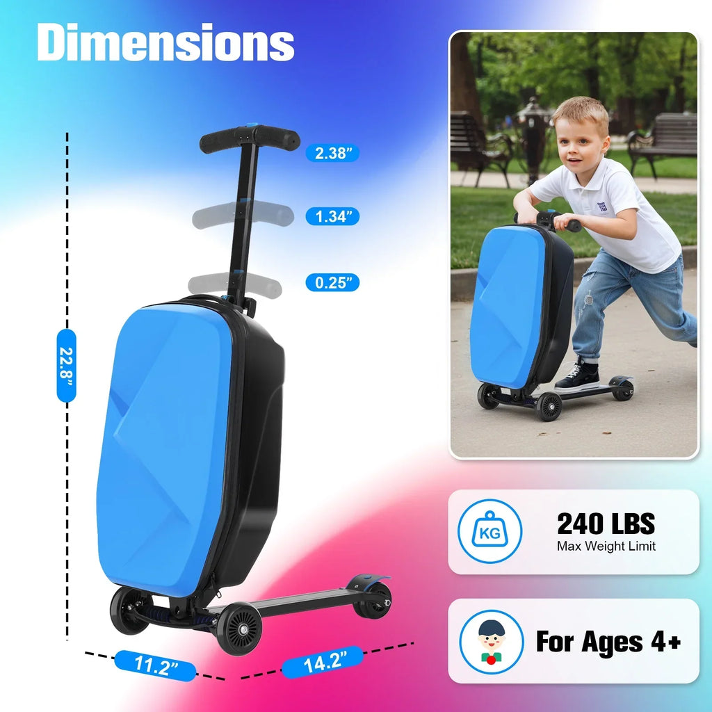 2026 NewAdvwin Scooter Luggage for Kids & Adults, Hardside Ride on Suitcase for Kids Ages 4-15 Multifunctional Lightweight Foldable Carry on Luggage with Wheels Ride on for Children Teenagers, Pink