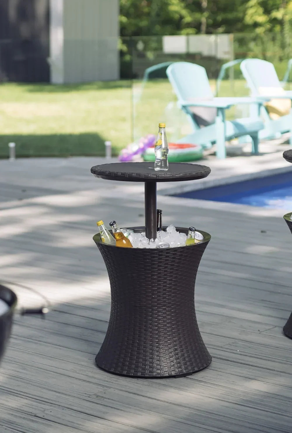 2026 NewKeter Pacific 7.5 Gallon Cool Bar 2 in 1 Weather Resistant Side Table and Bar Durable Resin Outdoor Patio Beverage Cooler Table, Rattan Look Brown