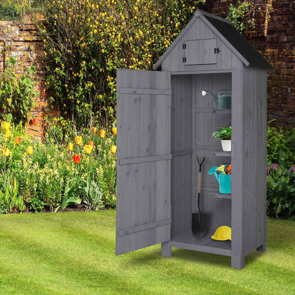 2026 NewiTopRoad 70in Outdoor Storage Shed for Garden Tools, Wooden Patio Shed Lockers