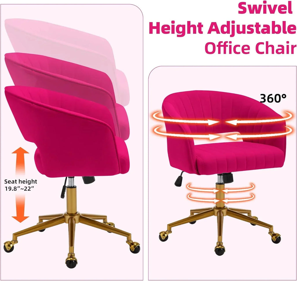 2026 NewWestice Home Office Desk Chairs, Velvet Task Chair, Height Adjustable Swivel Vanity Chair with Golden Base for Vanity Study, Living Room Computer Room, Beige