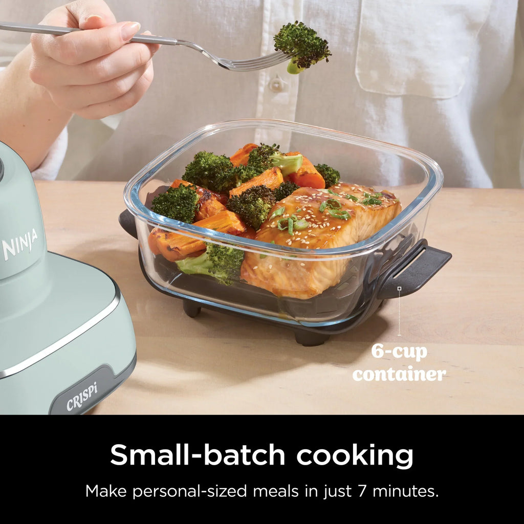 2026 NewNinja Crispi 4-in-1 Portable Glass Air Fryer Cooking System, 4-Qt & 6-Cup Containers, Cyberspace