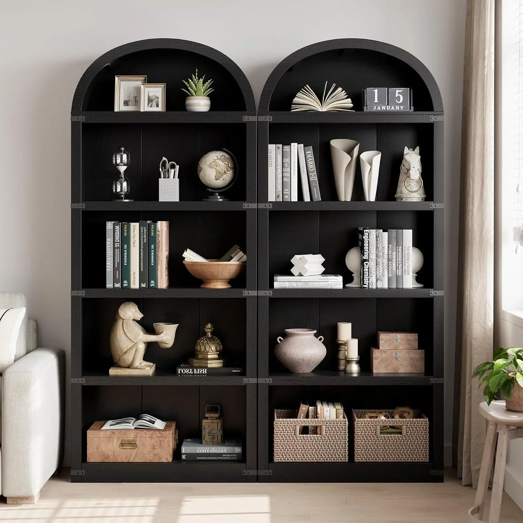 2026 NewBookcase 5 Shelf Arched Bookshelf 71.65in Tall Bookcase Farmhouse Display Storage Rack Wooden Bookshelves for Home Office, Living Room(white)